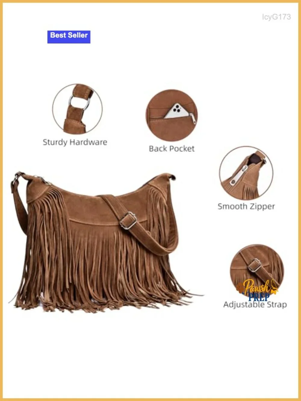 Vegan Suede Fringe Hobo Crossbody Shoulder Purse